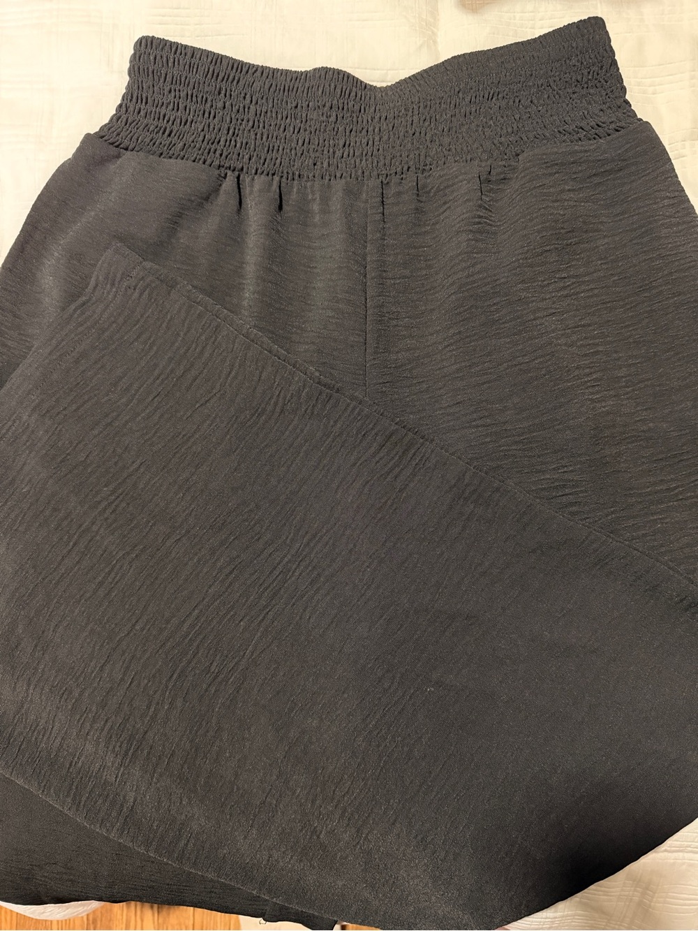 Wide Leg Smocked Waist Pants - Black